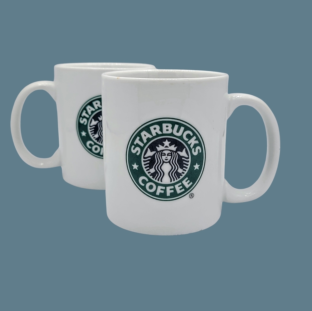 Starbucks Coffee Mug Pair 2006 Classic Logo White Café Cups Set of 2 Vintage